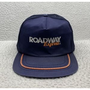VTG Roadway Express Trucker Hat Mens Snapback OSFM Blue Orange Mesh‎ Advertising